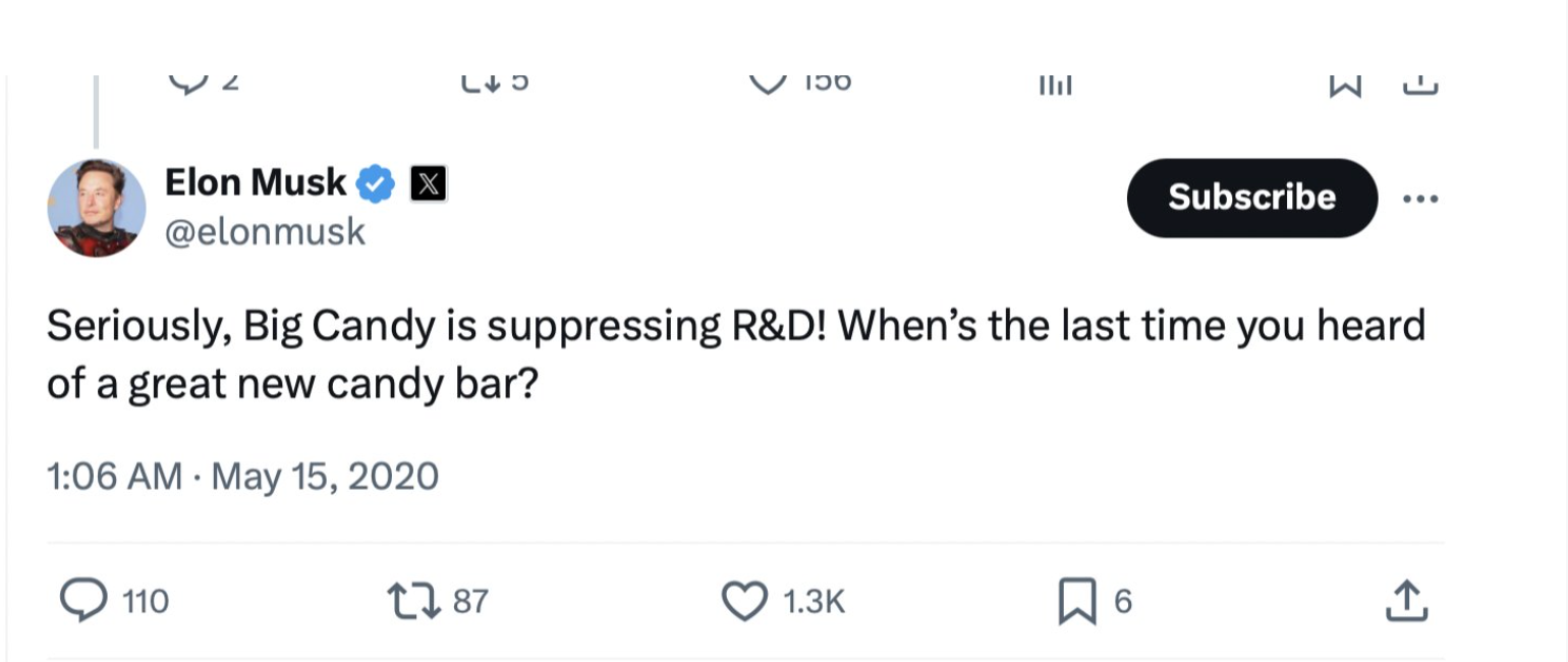 screenshot of a tweet on X from Elon Musk.