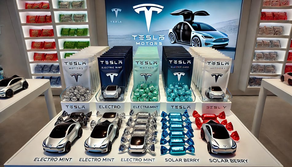 An AI generated image of Tesla's candy brand.