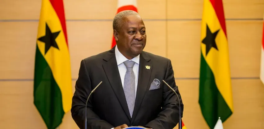 Images shows John Dramani Mahama, Ghana's new president, giving a speech.
