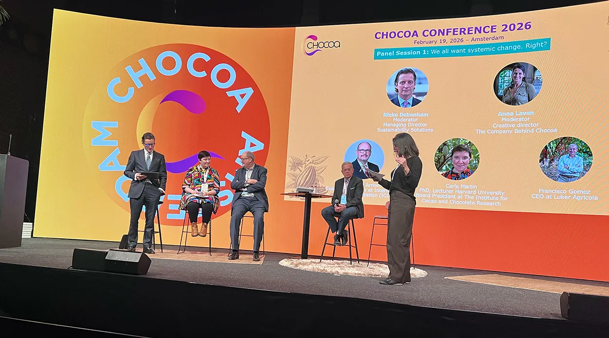 Image shows the opening panel at this year's Chocoa conference.