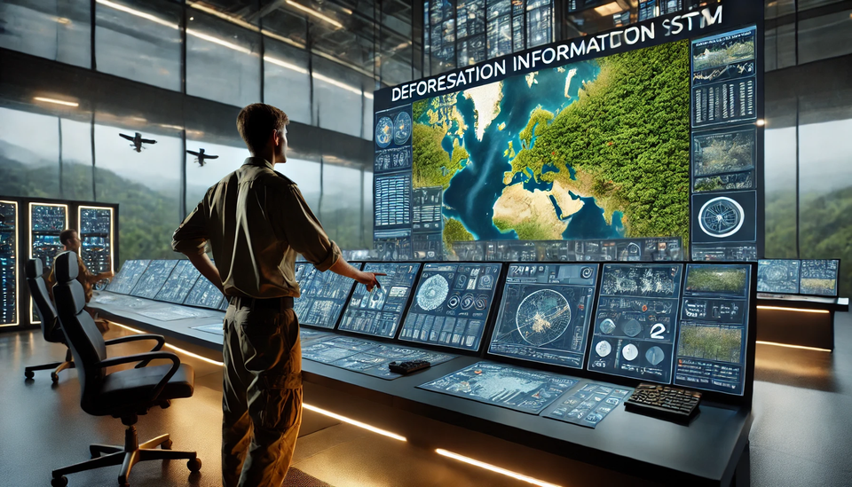 Image shows a computer-generated mock up of pilot-testing the new EC Deforestation Information System (DIS)